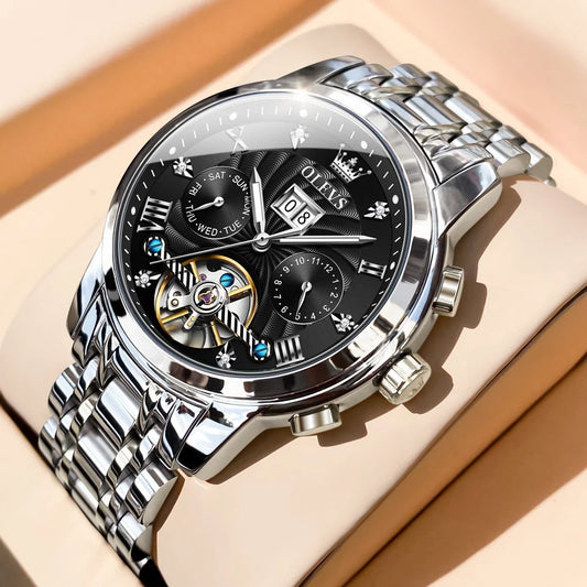 Luxury Watches for Men Automatic Watch Waterproof Stainless Steel Mechanical Watches Gift Box Luminous Male Wristwatch