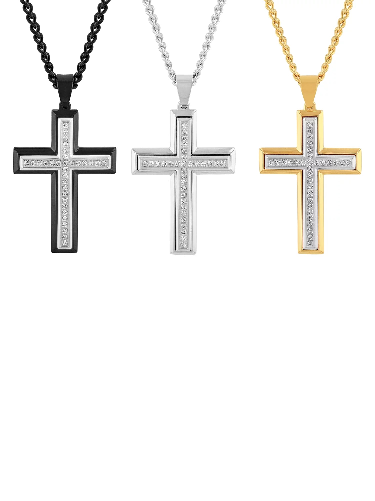 Mens 1/2 Ctw Lab-Grown Diamond Stainless Steel Cross Pendant Necklace