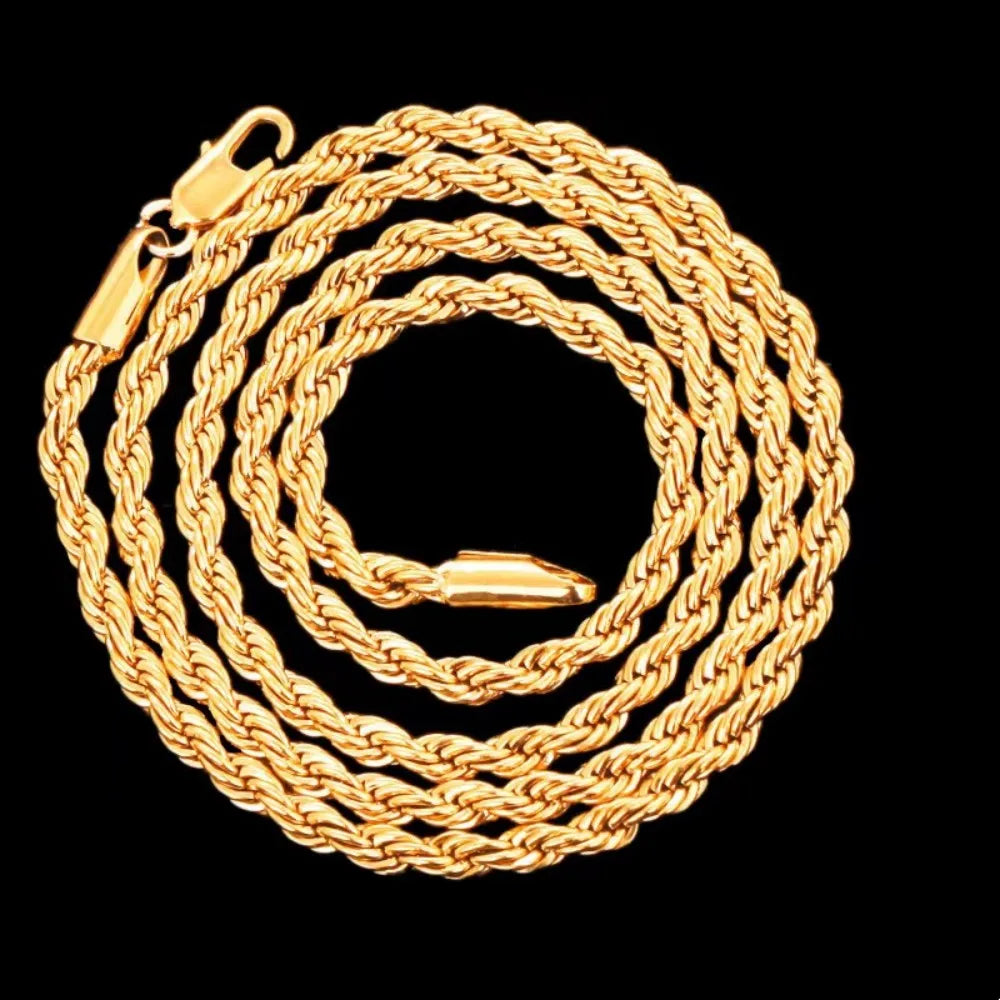 Fine Hot 45-60Cm 18K Gold 4Mm Rope Chain Necklace for Women Man Boy Fashion Wedding Party Charm Jewelry