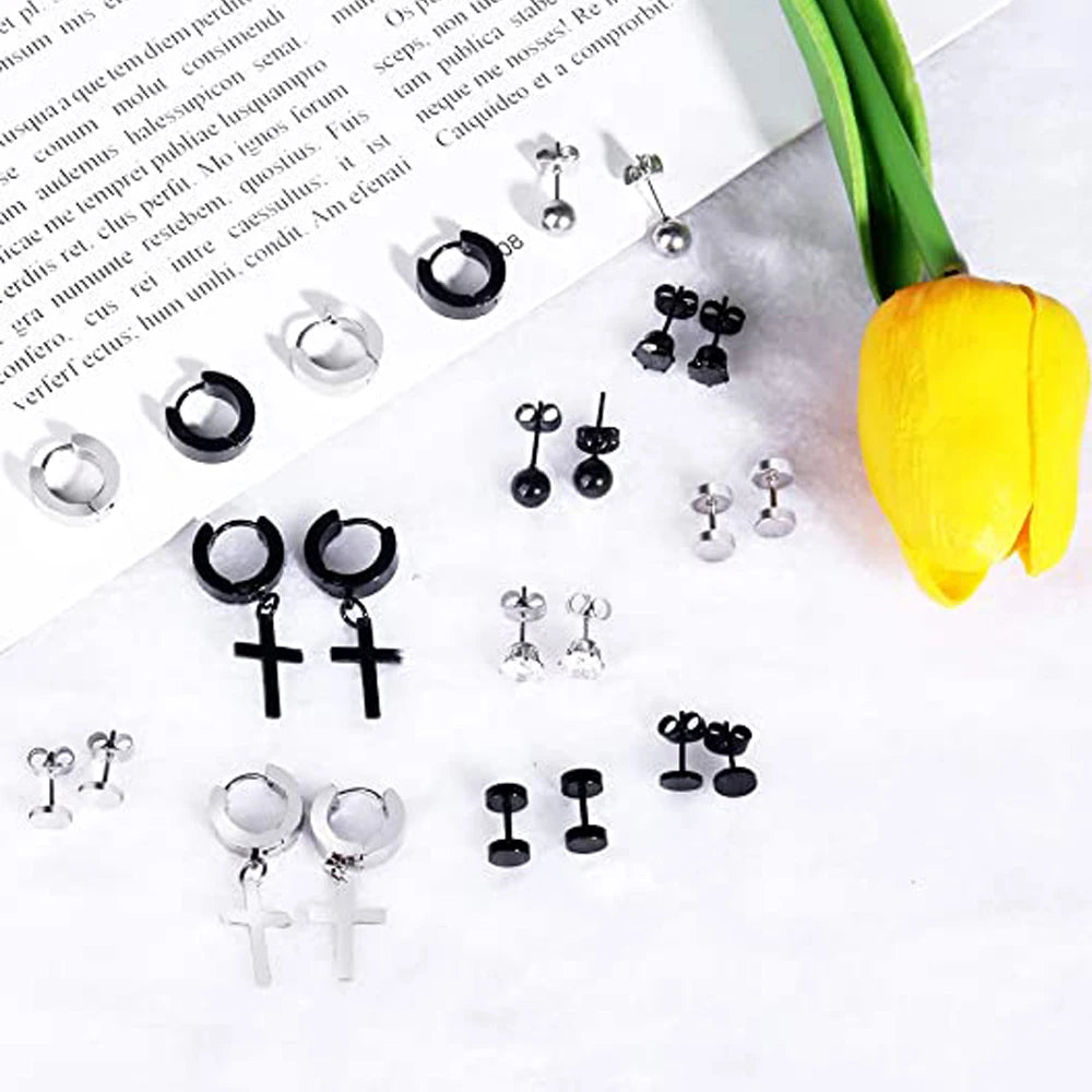 1 Pairs Earrings for Men, Mens Earrings Stud Earrings for Women Stainless Steel Earrings Set Hoop CZ Earrings Piercing Jewelry