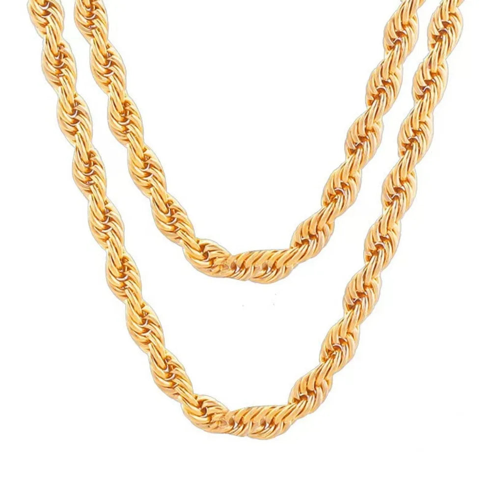 Fine Hot 45-60Cm 18K Gold 4Mm Rope Chain Necklace for Women Man Boy Fashion Wedding Party Charm Jewelry