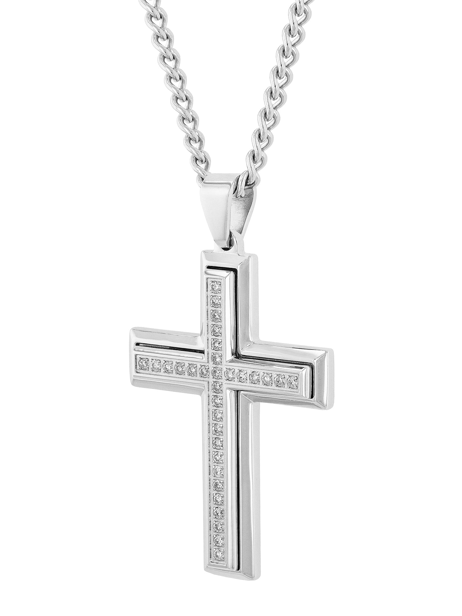 Mens 1/2 Ctw Lab-Grown Diamond Stainless Steel Cross Pendant Necklace