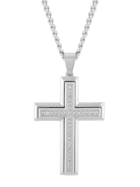 Mens 1/2 Ctw Lab-Grown Diamond Stainless Steel Cross Pendant Necklace