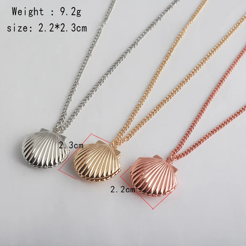 Openable Mermaids Photo Locket Shell Pendant Necklaces for Women Kids Jewelry Collares Mermaid Choker Necklace Souvenir Gift